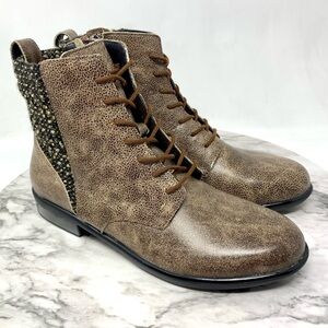 NWOT Naot Patchwork Tweed Two Tone Comfort Leather Lace Up Boots 6/37 Lagenlook